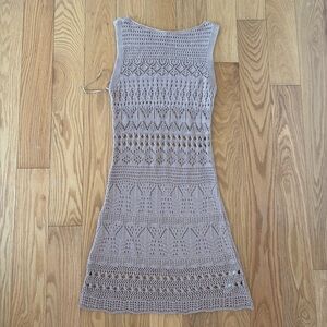 Crochet Knit Dress in Taupe, coverup